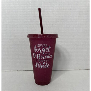 Sparkly Plastic Tumbler Reusable Cup with Lid & Straw